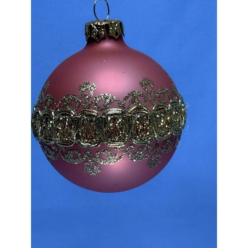 VTG Victoria Collection Christmas Ornaments  4 Pink Glass Gold Glitter